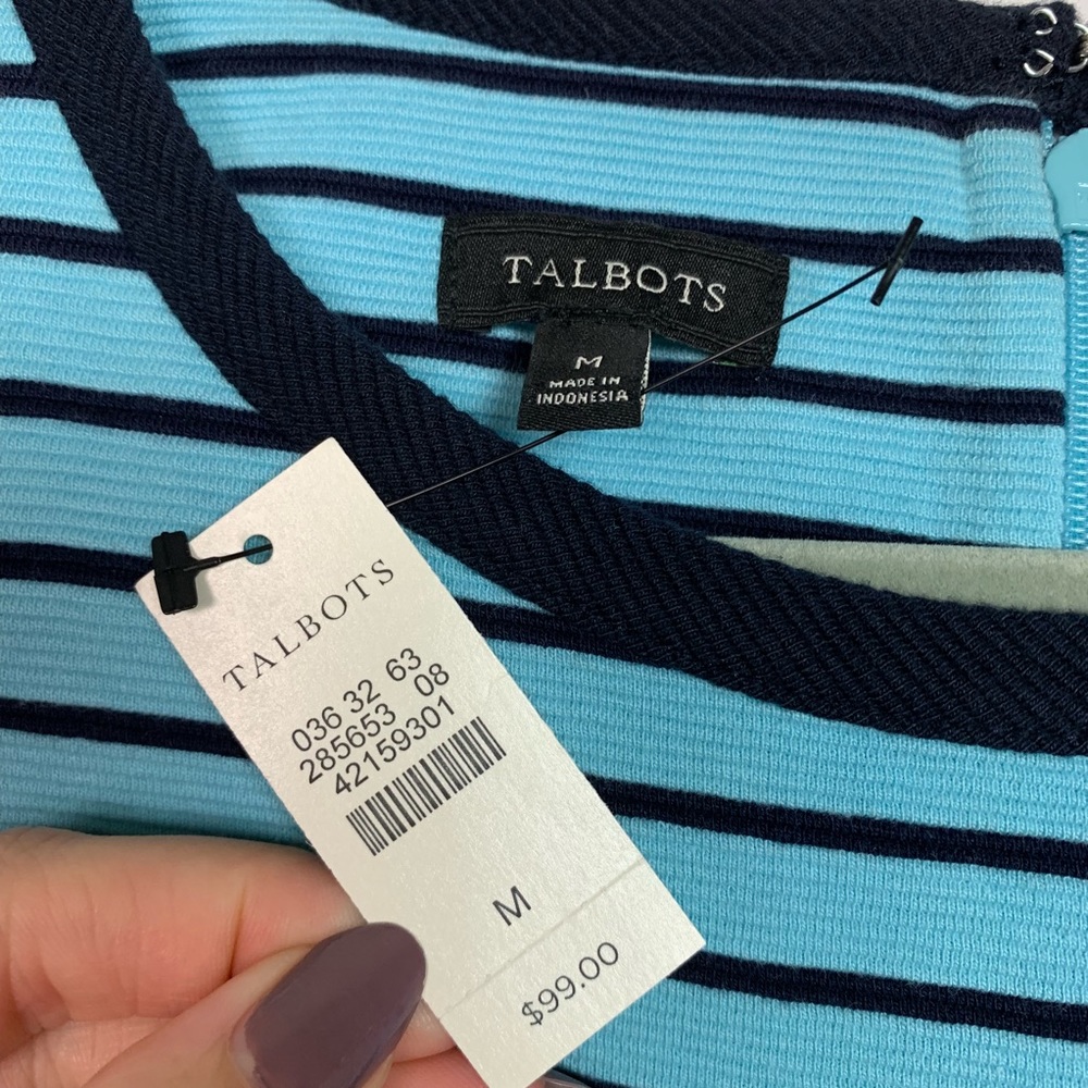 🍩Talbots Striped Fit and Flare Dress Medium Blue - Picture 4 of 5